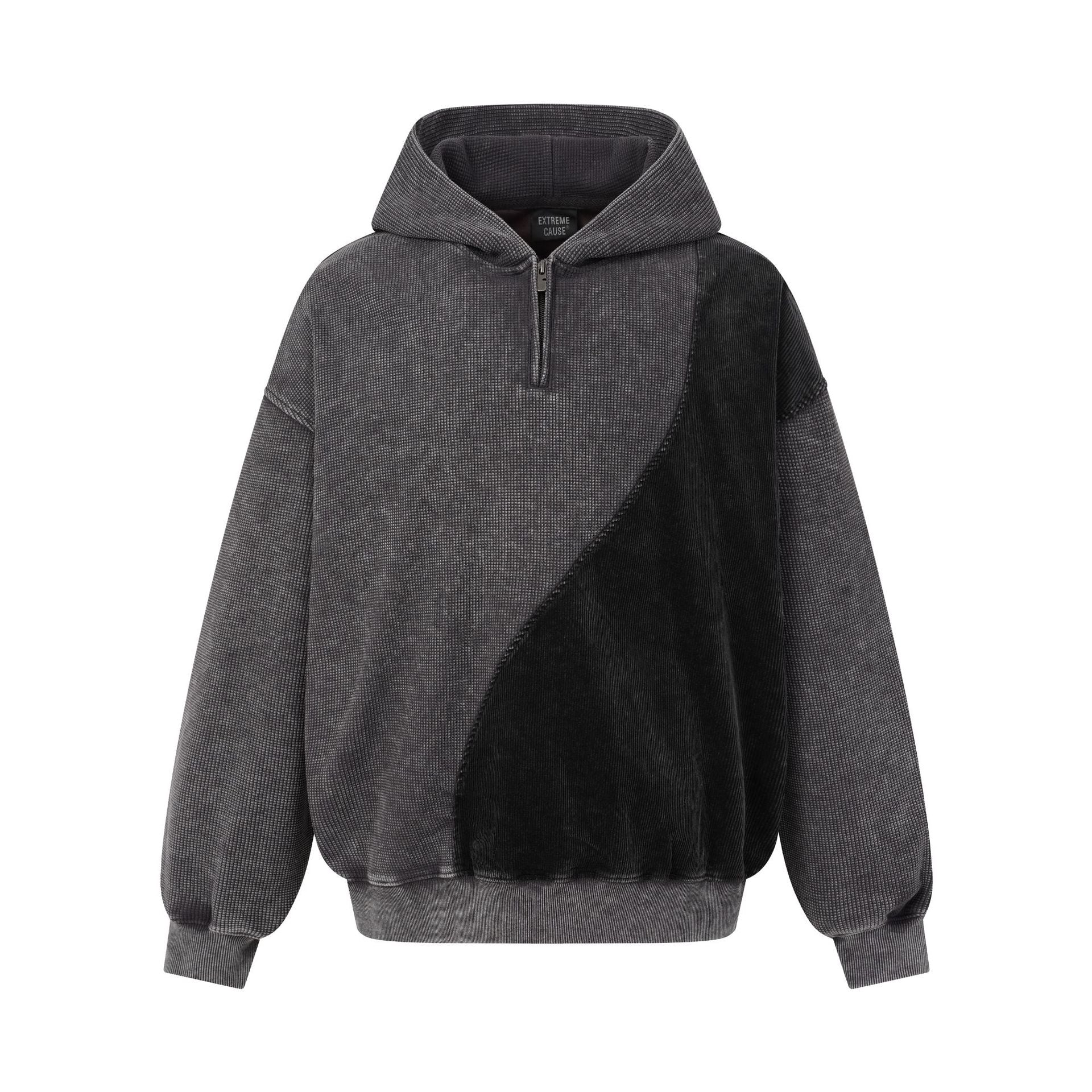 Sweat à capuche zippé quart de zip en maille gaufrée – Design bicolore déconstruit