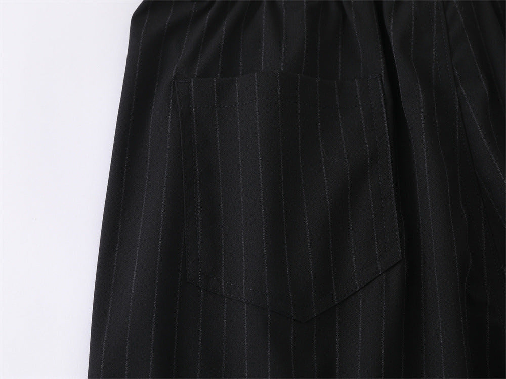 Pinstripe Wide-Leg Trousers – Double-Pleat High-Street Dress Pants
