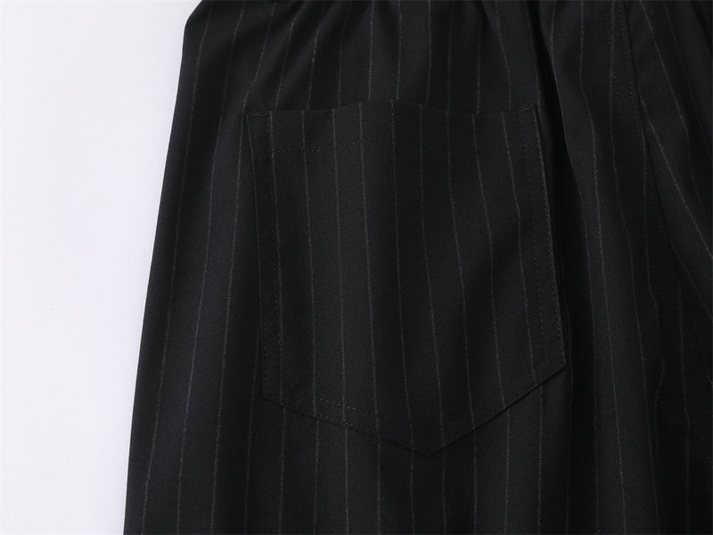 Pinstripe Wide-Leg Trousers – Double-Pleat High-Street Dress Pants