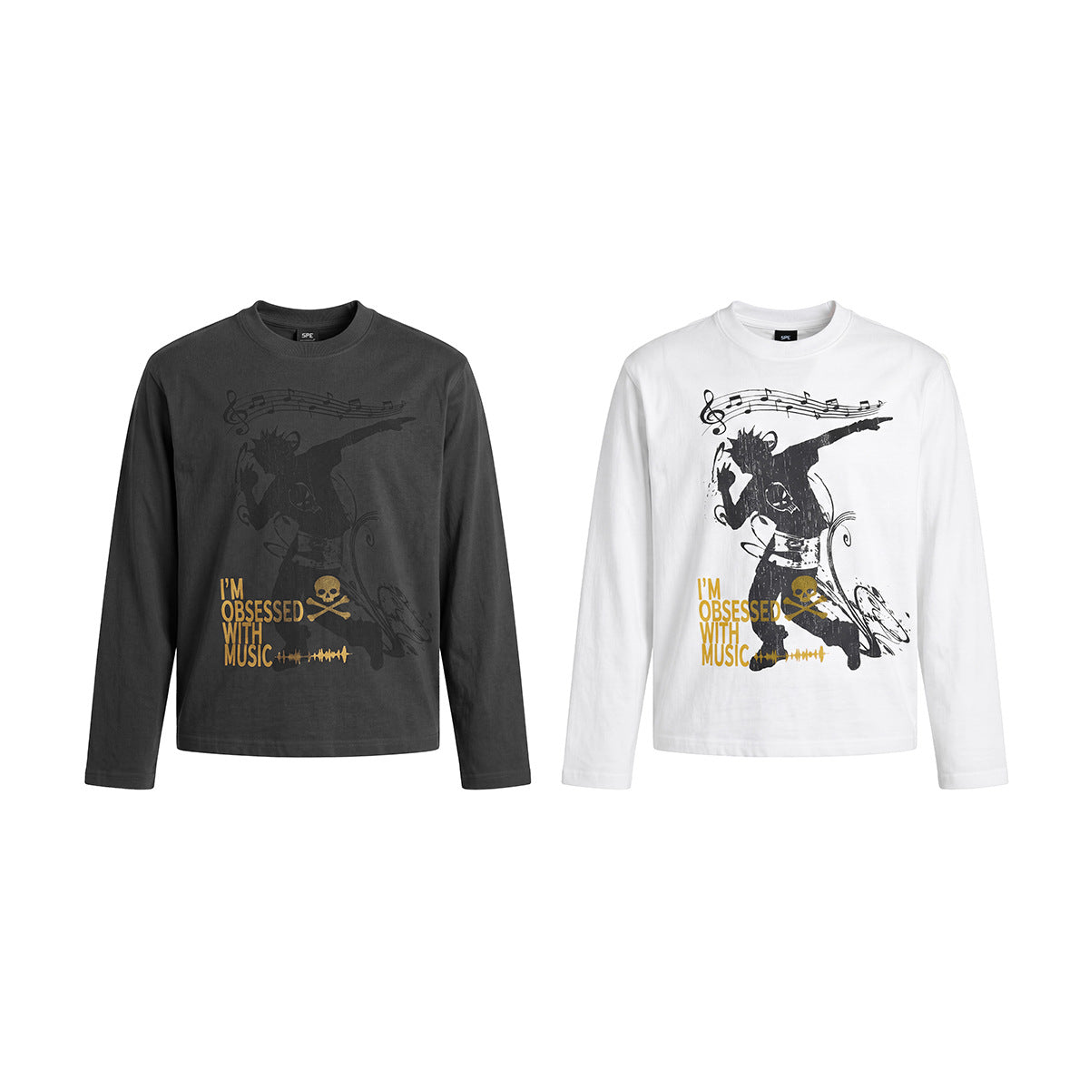 Langarmshirt mit Rockmusik-Print – Herren-Shirt mit Rundhalsausschnitt und Punkmotiv