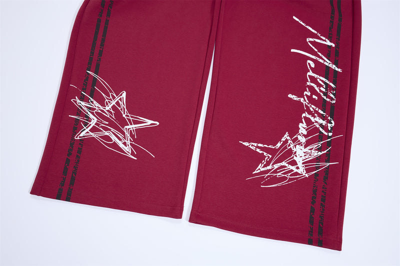Wide-Leg-Sweathose mit Star-Graffiti-Print & zweilagigem Bund
