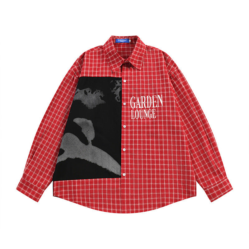 Plaid Patchwork Shadow Print Long Sleeve Shirt – Oversized Punk Street Style