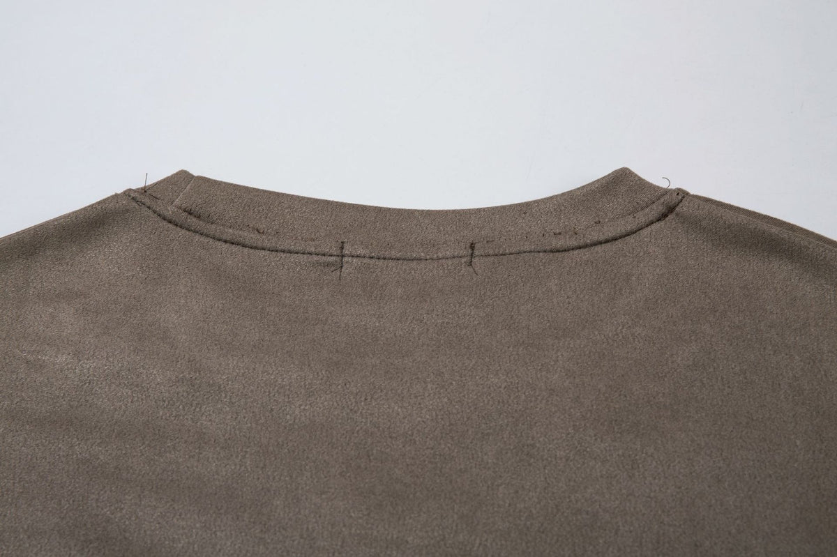 Men's Oversized Suede-Finish Thorn Embroidery Short Sleeve T-Shirt