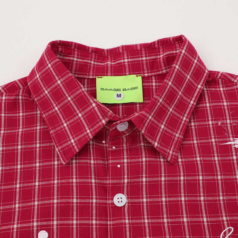 Paint Splatter Plaid Short Sleeve Shirt – Relaxed Fit Street Style