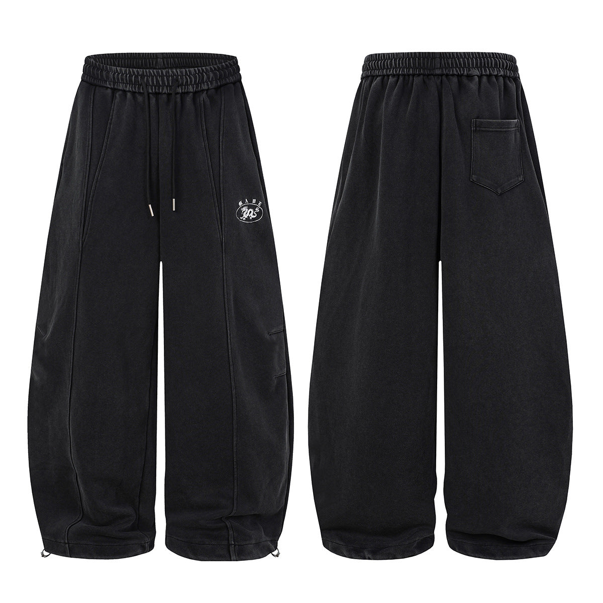 Wide-Leg Acid Wash Sweatpants – Oversized Balloon Fit with Drawstring Hem