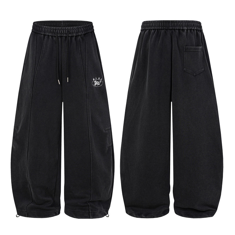 Wide-Leg Acid Wash Sweatpants – Oversized Balloon Fit with Drawstring Hem
