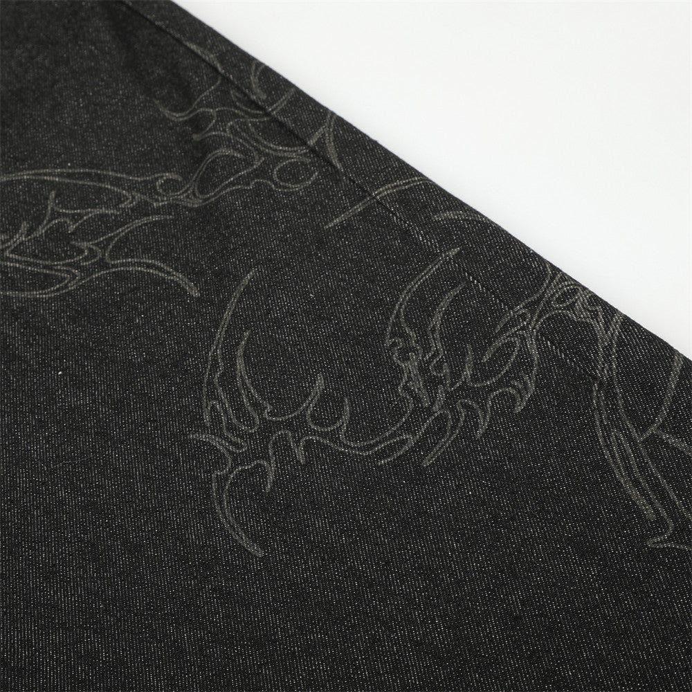 Schwarze Wide-Leg-Jeans mit Kunstfell-Kontrastbund und Nieten-Details