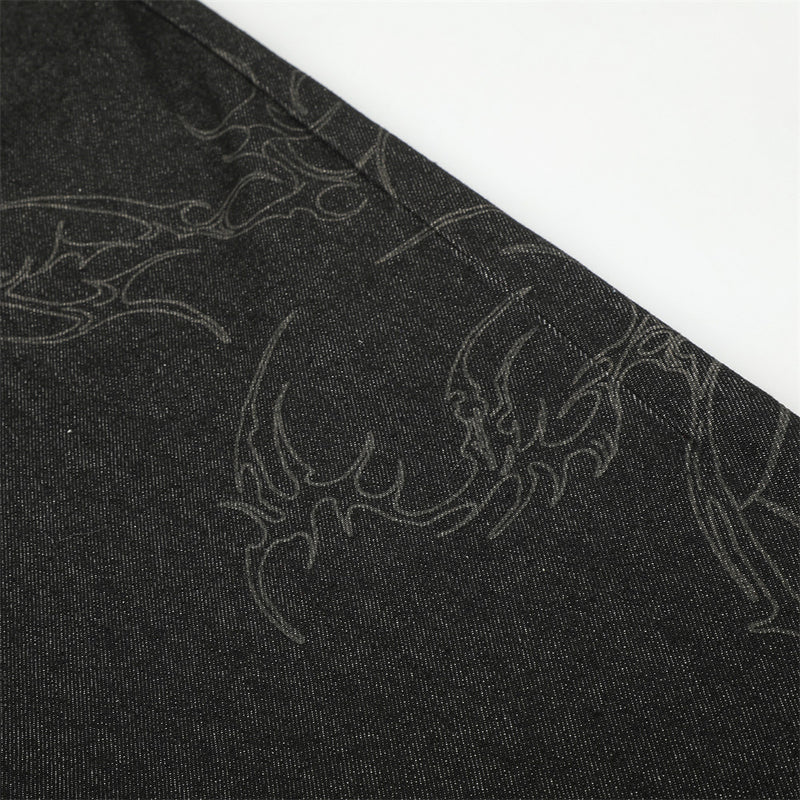 Schwarze Wide-Leg-Jeans mit Kunstfell-Kontrastbund und Nieten-Details