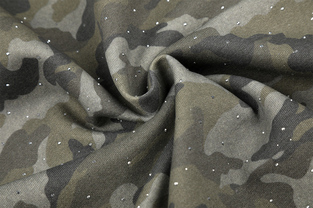 Sweat à capuche zippé camouflage – Sweat oversize camouflage scintillant entièrement zippé avec