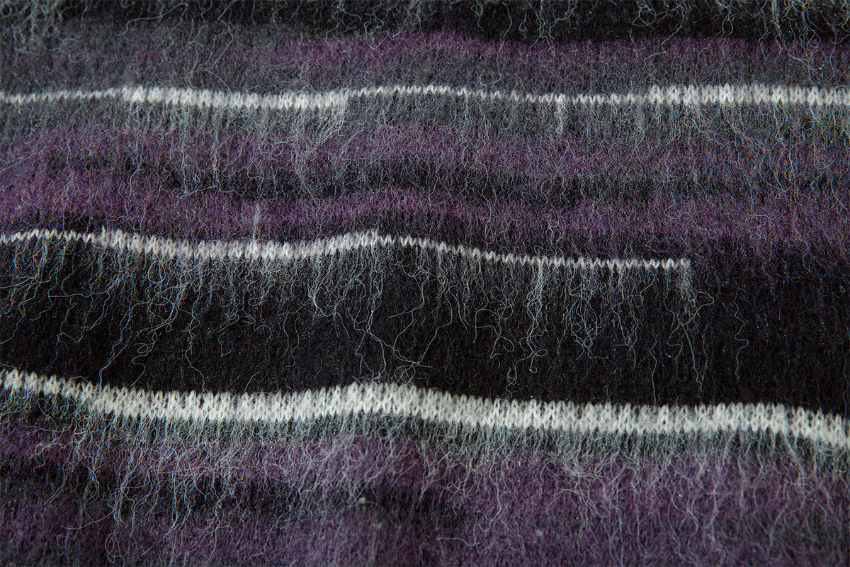 Striped Fuzzy Knit Crew Neck Sweater – Relaxed Fit Mohair-Style Pullover