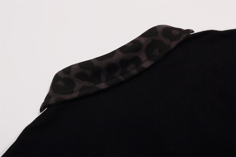 Men's Hip-Hop Polo Long Sleeve Shirt with Leopard Cross & Script Print