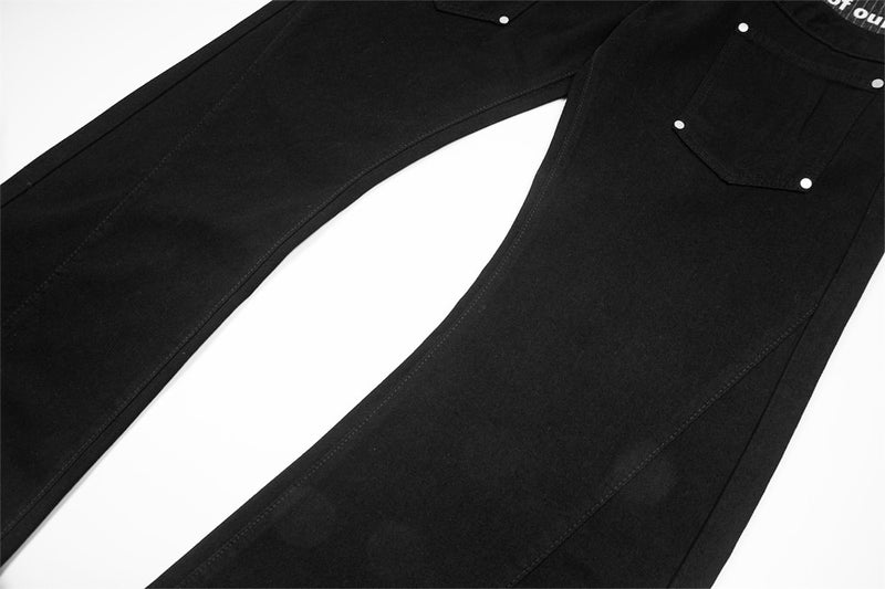 Irregular Spliced Wide-Leg Flare Jeans with Letter Print Waistband