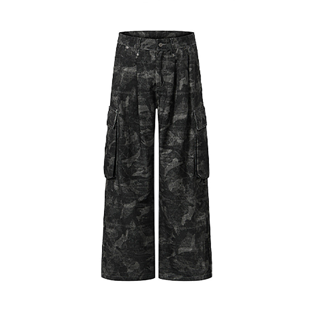 Pantalon cargo camouflage homme – Coupe baggy wide leg tie-dye à poches multiples