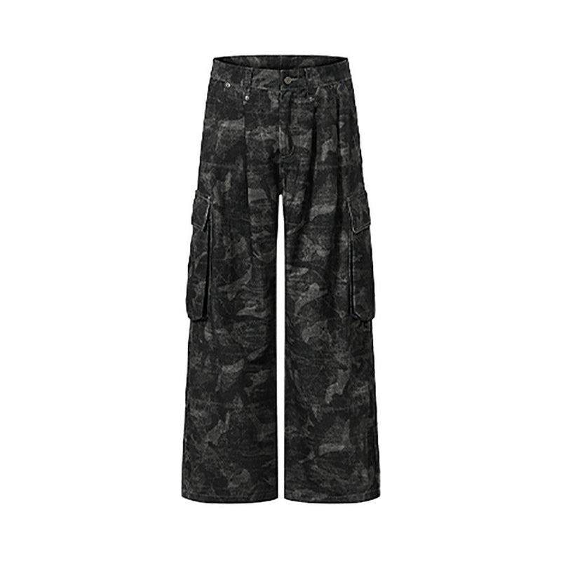 Pantalon cargo camouflage homme – Coupe baggy wide leg tie-dye à poches multiples