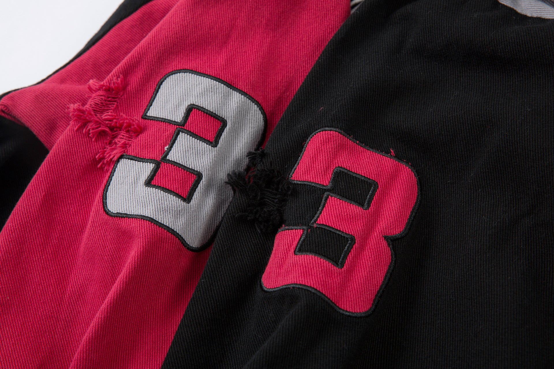 Polo rugby à manches longues colorblock effet deux pièces, délavé et brodé
