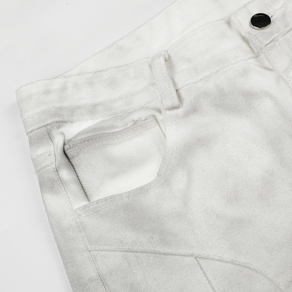 Men's Bell Bottom Jeans with Gothic Harness Straps, Metal Eyelets & Ribbon