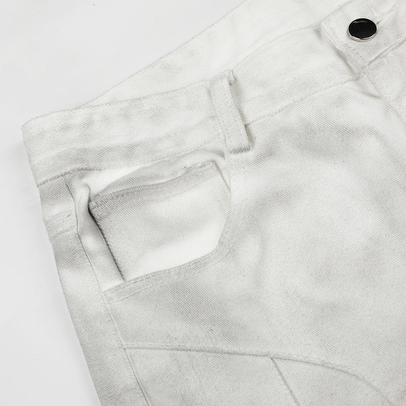 Men's Bell Bottom Jeans with Gothic Harness Straps, Metal Eyelets & Ribbon