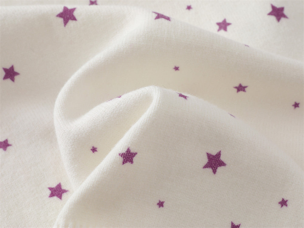 Dalmatian Star Print Crew Neck Sweater with Striped Raglan Sleeves