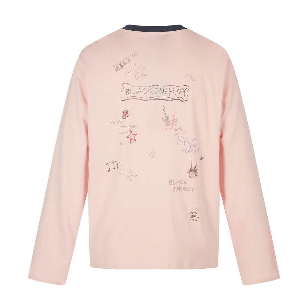 Cartoon Graphic Long Sleeve Crew Neck T-Shirt – Rock & Roll Print