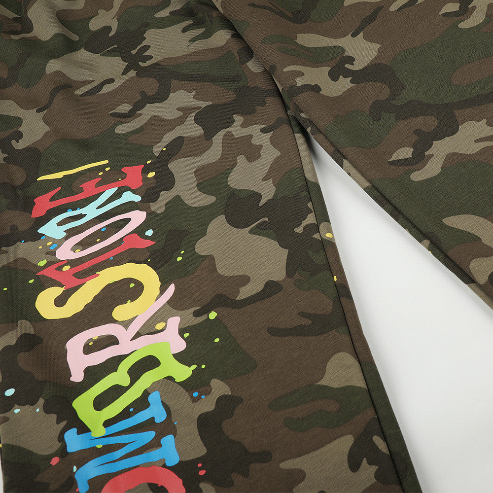 Jogging camouflage coupe large – Pantalon homme droit à imprimé graffiti
