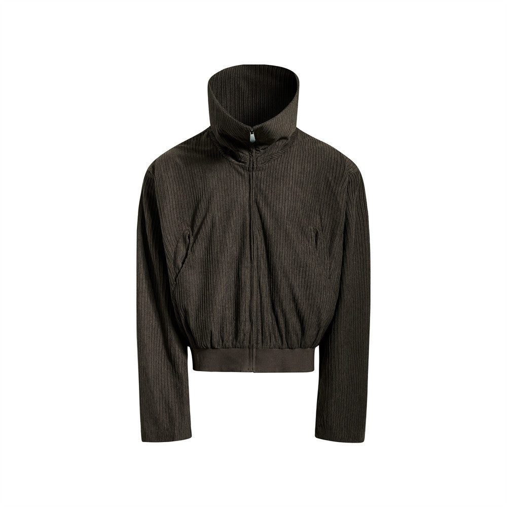 Chaqueta corta con cremallera y cuello alto - Corte holgado y textura de canalé