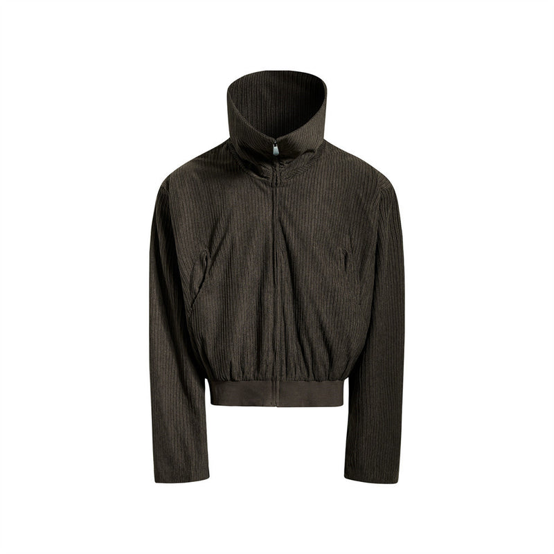Chaqueta corta con cremallera y cuello alto - Corte holgado y textura de canalé