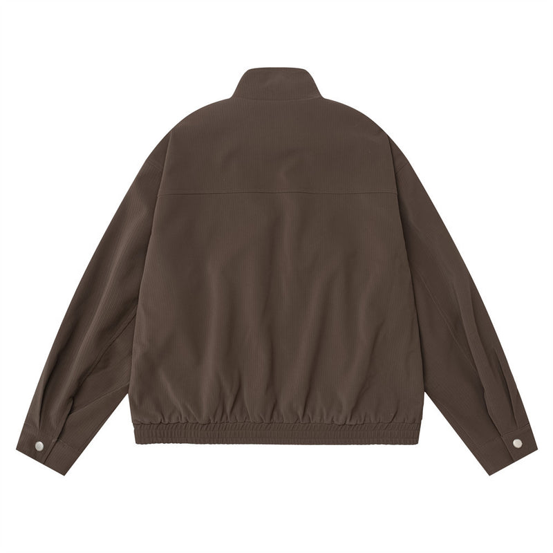 Men's Oversized Stand-Collar Zip Jacket with Cargo Pockets – Brown