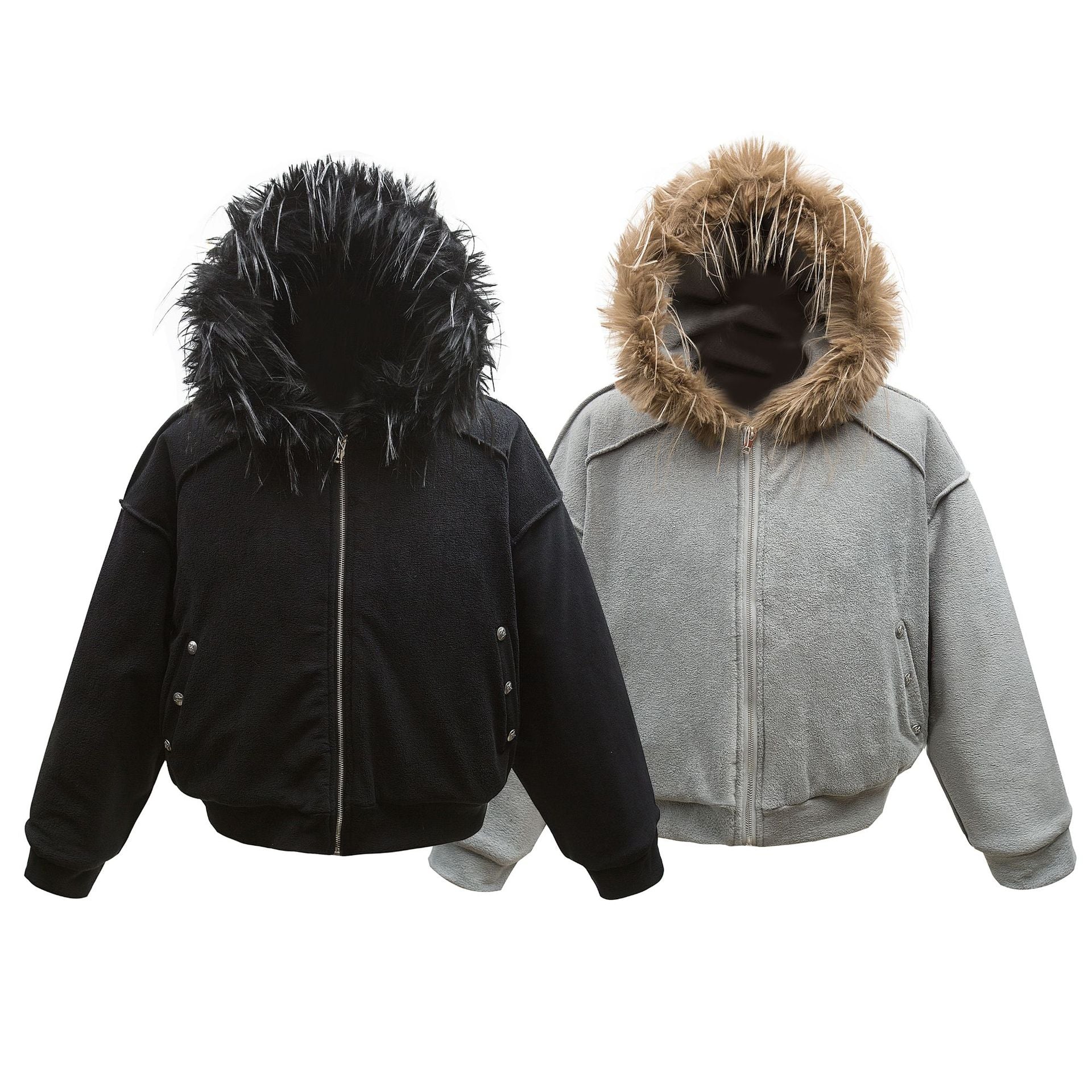 Blouson bomber à capuche et col en fourrure – Manteau d’hiver doublé polaire