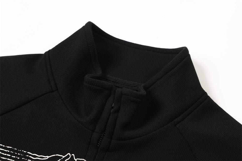 Mock Neck Full-Zip Sweatshirt Jacket with Abstract Wave Print