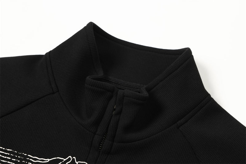 Mock Neck Full-Zip Sweatshirt Jacket with Abstract Wave Print