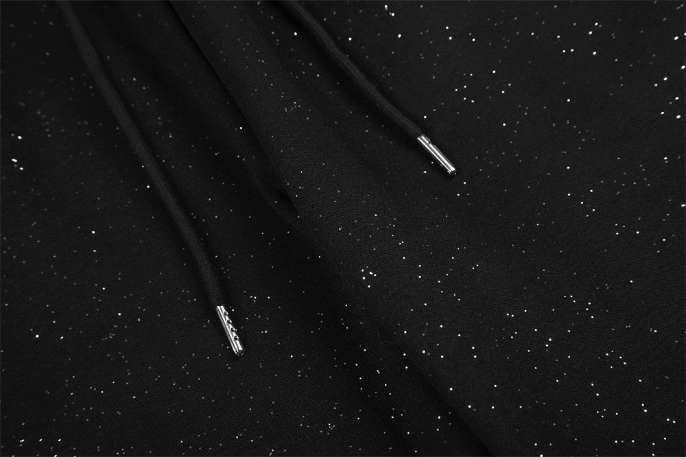 Baggy Track Pants Mens Wide-Leg Star Graphic Sweatpants with Glitter Fabric