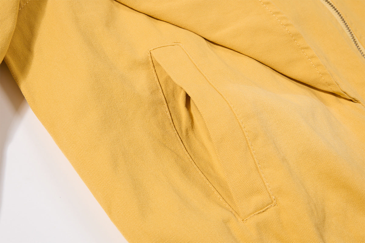 Retro American Washed Zip-Up Jacket with Corduroy Collar
