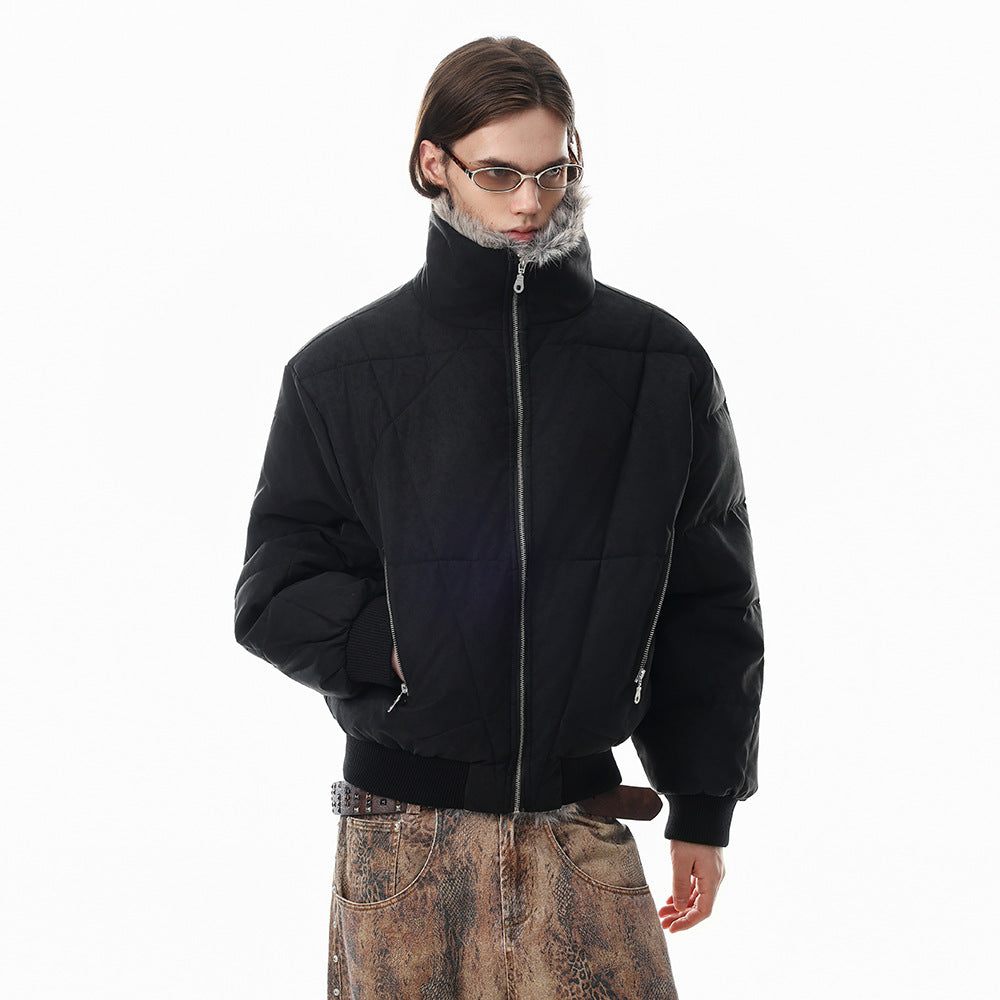 Chaqueta bomber acolchada con cuello de pelo sintético – Abrigo de invierno para hombre