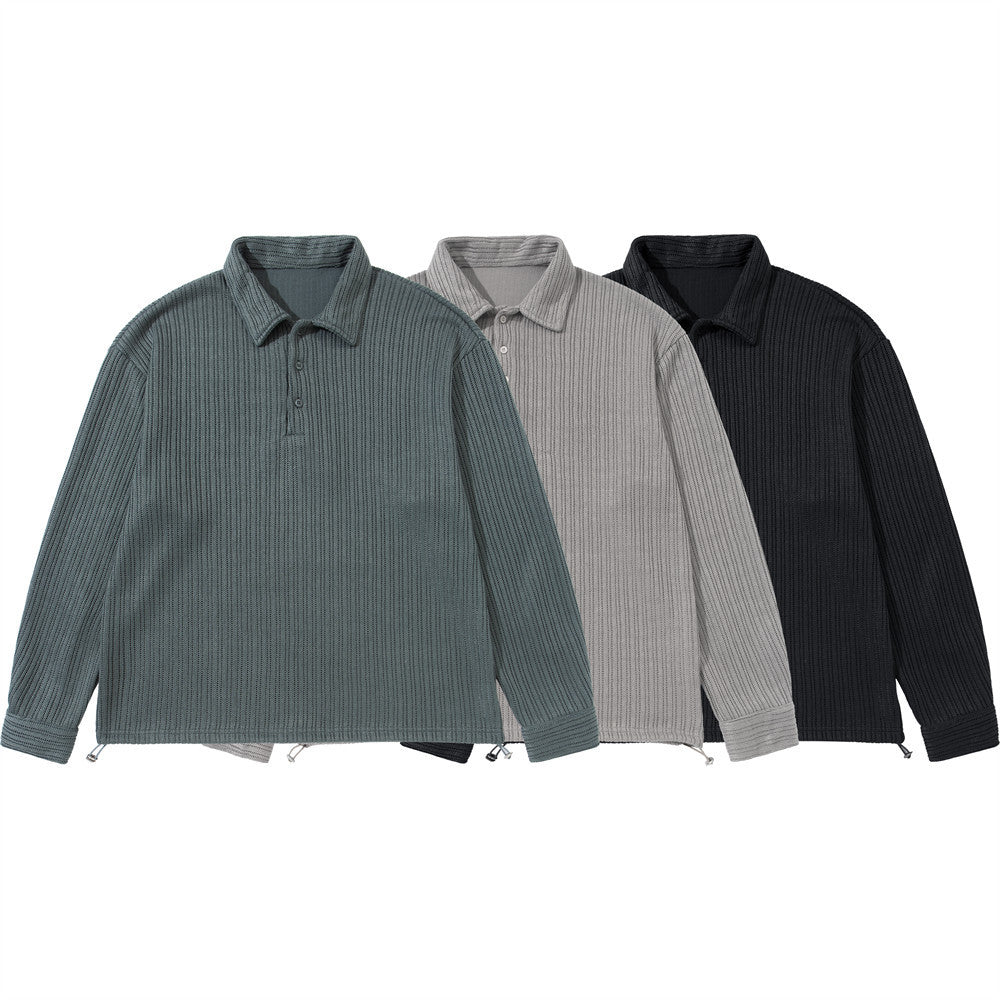Men's Long Sleeve Collared Shirt – Ribbed Texture Oversized Polo
