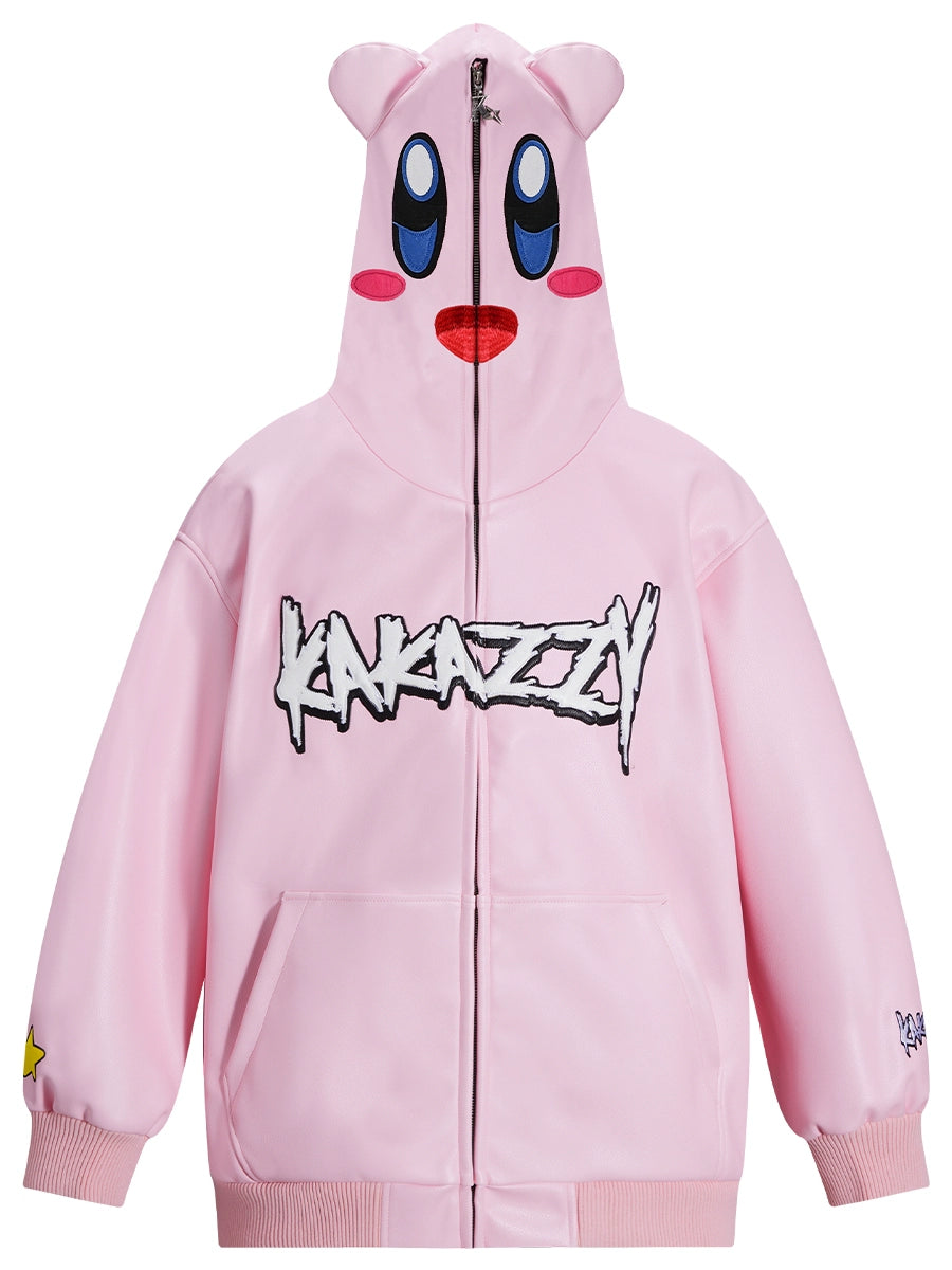 Kirby Pink Hoodie – 400 GSM übergroßes Anime-Sweatshirt mit Reißverschluss für Streetwear-Fans