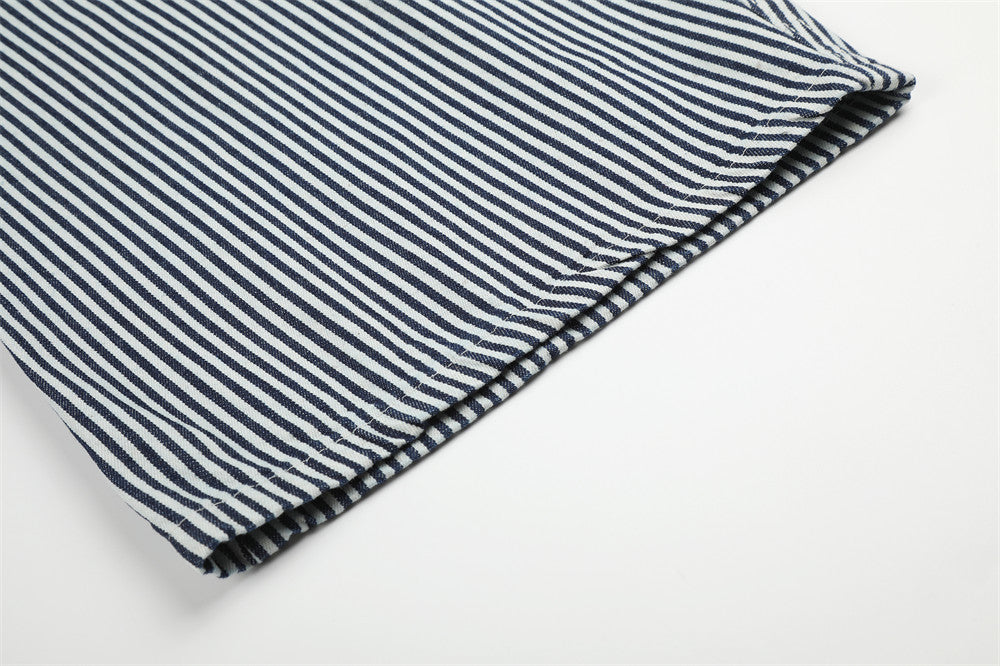 Striped Wide-Leg Barrel Jeans with Contrast Denim Pockets