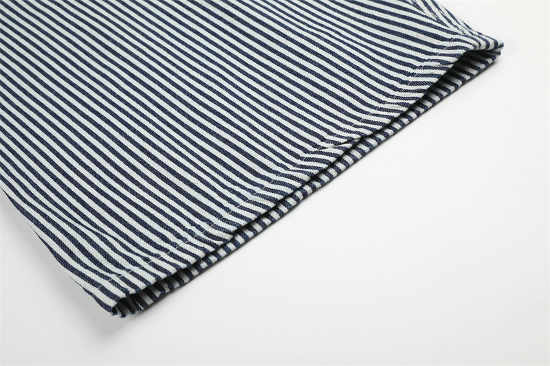 Striped Wide-Leg Barrel Jeans with Contrast Denim Pockets