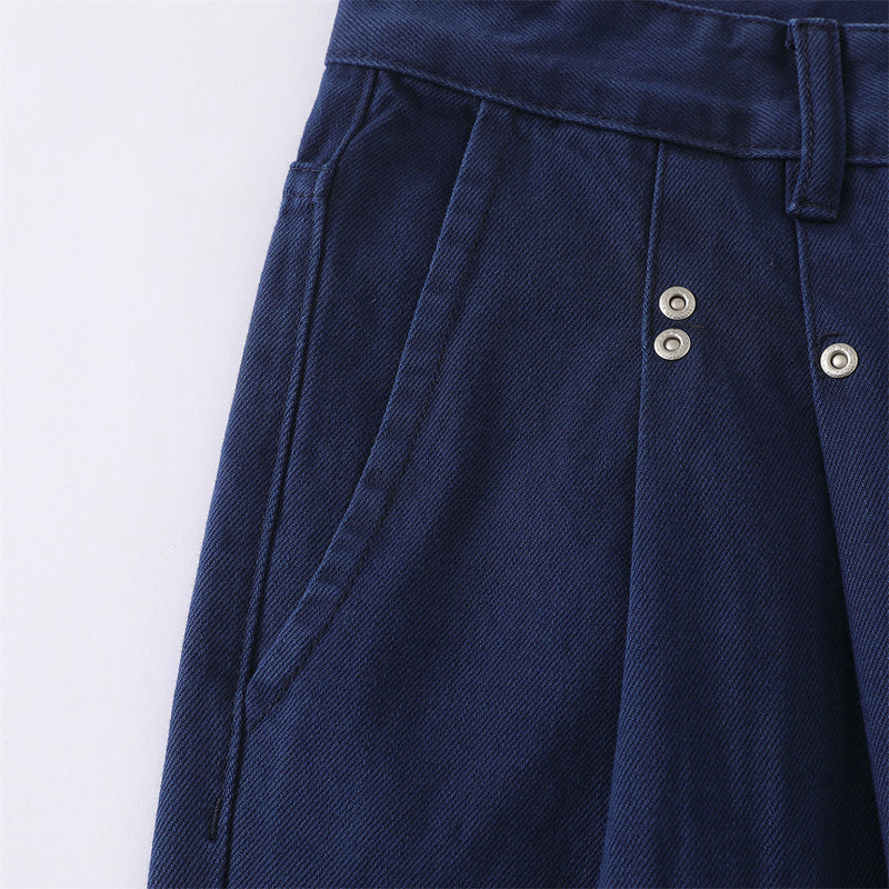 Wide-Leg Pleated Trousers – Men's High-Street Solid Color Straight-Cut Pants