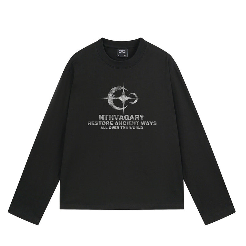 Graphic Long Sleeve T-Shirt – NTHVAGARY Star Compass Print Crew Neck
