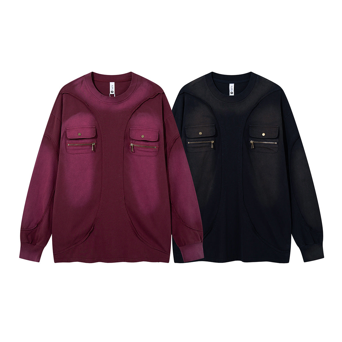 Sweat-shirt oversize à manches longues et poches cargo – Style américain vintage délavé