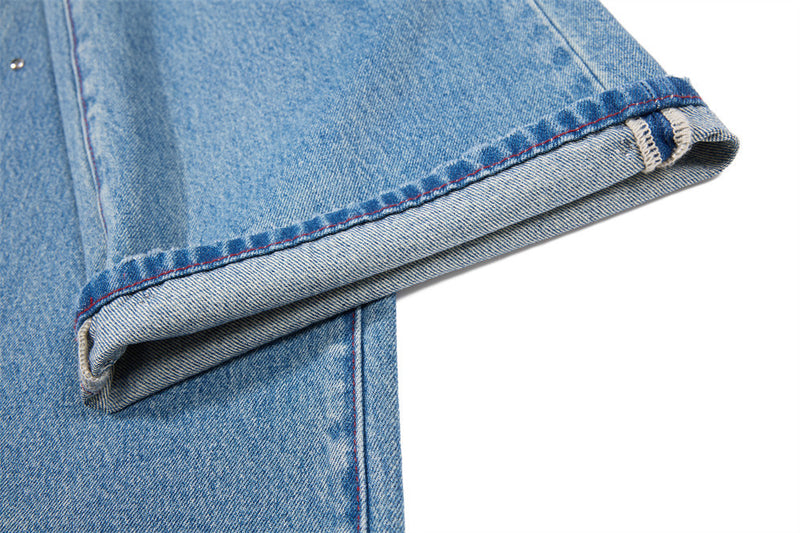 Men's Distressed Wide-Leg Flare Jeans with Stud Details – Washed Blue