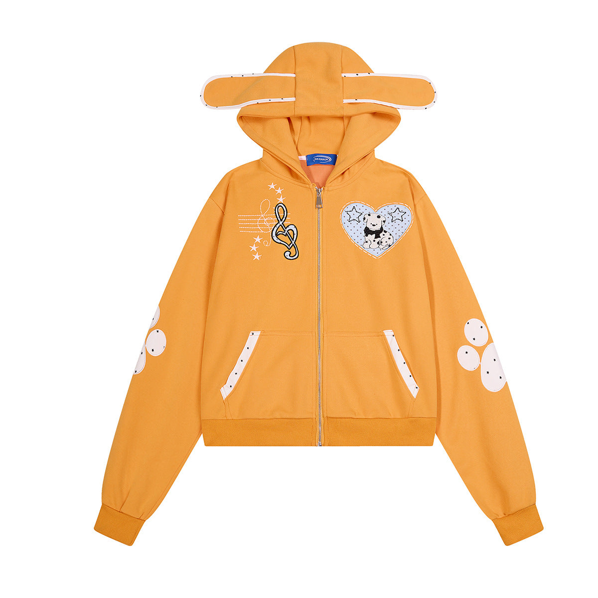 Sweat à capuche graphique bleu marine – Sweat cropped zippé avec écusson chien cartoon
