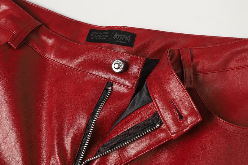 Wide-Leg Faux Leather Pants with Spiderweb Embossed Panels