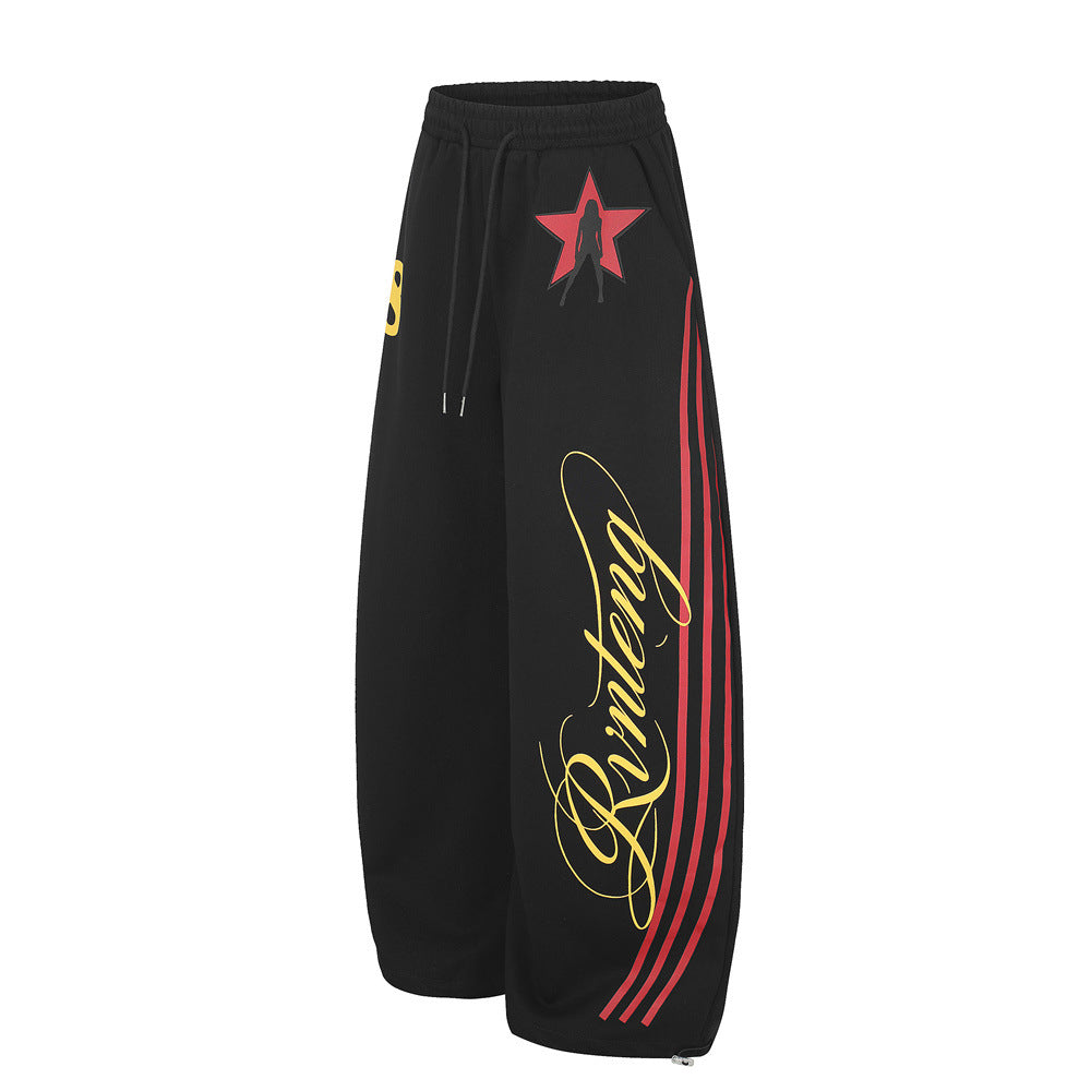 Wide-Leg-Sweathose mit Stern-Grafik und dreifachen Streifen-Details