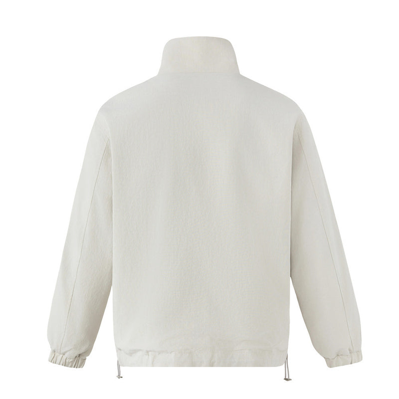 Reversible Stand Collar Zip Jacket – Cream & Pinstripe Oversized Fit