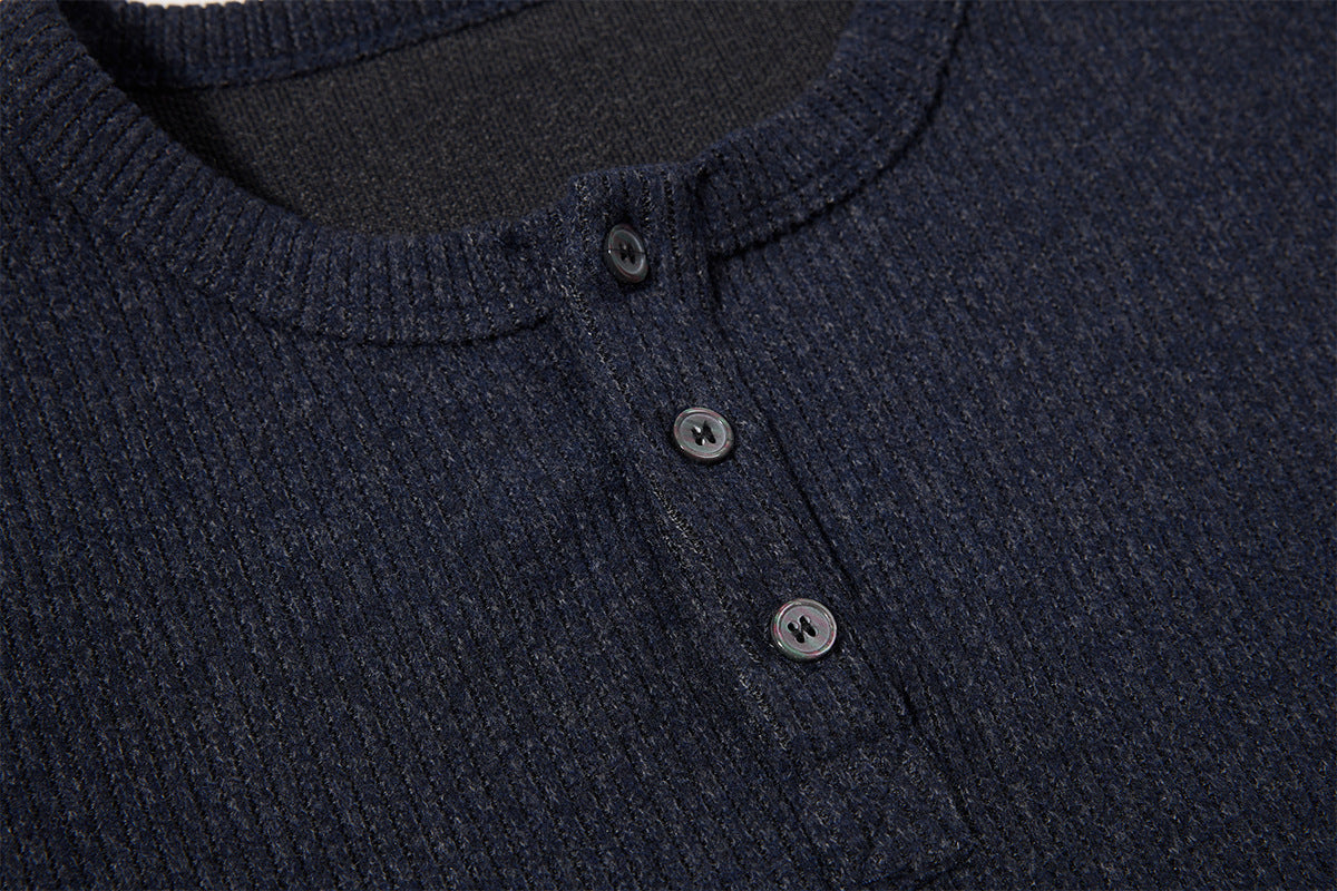 Men's Ribbed Henley Long-Sleeve Shirt – Vintage American Style