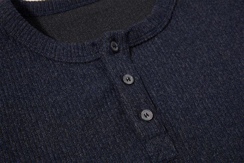 Men's Ribbed Henley Long-Sleeve Shirt – Vintage American Style