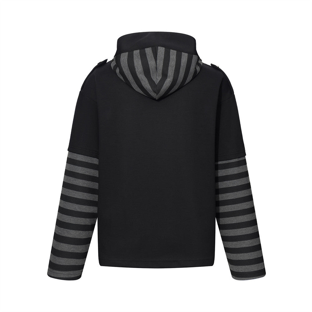 Veste sweat à capuche militaire gothique avec manches rayées et boutons croisés