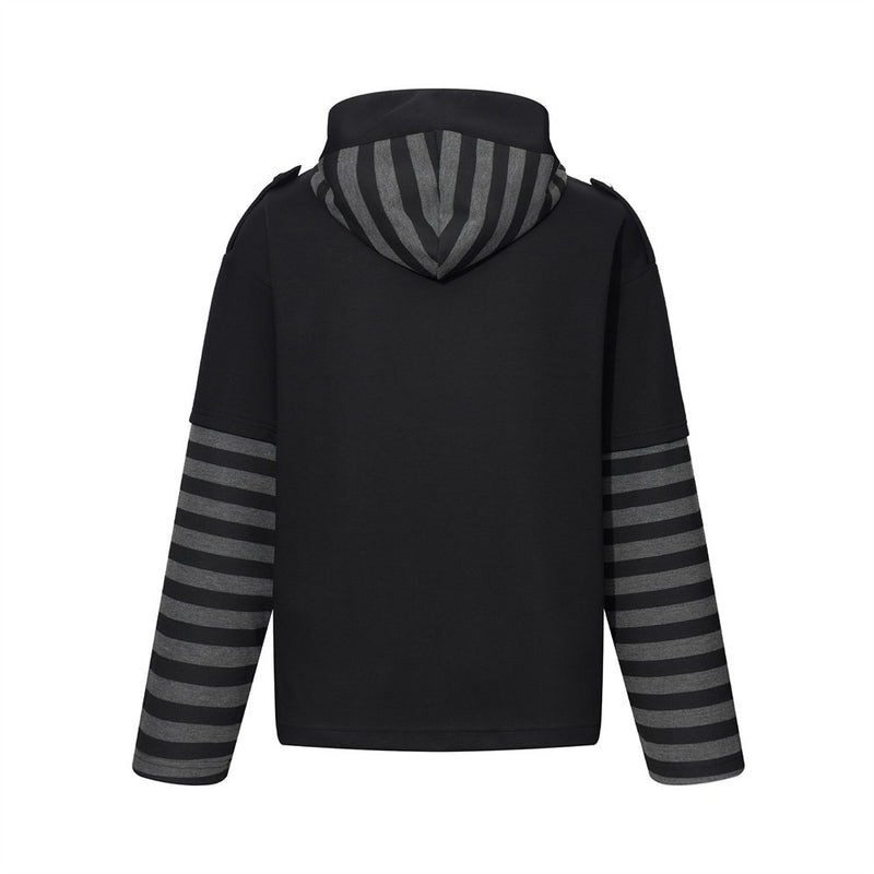 Veste sweat à capuche militaire gothique avec manches rayées et boutons croisés