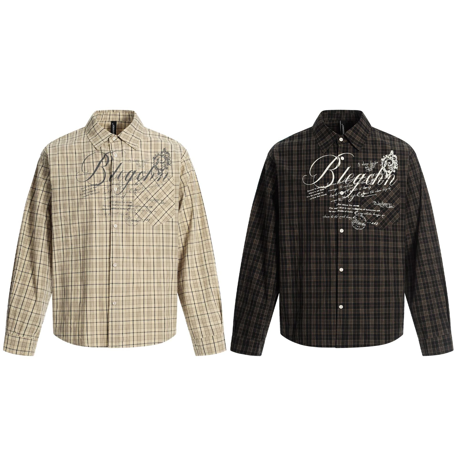 Camisa de Manga Larga de Cuadros para Hombre con Estampado Gráfico de Letras Vintage